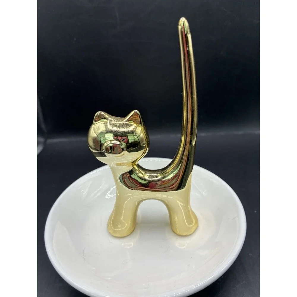 Porcelain Cat Dish Ring Holder And Jewelry Tray